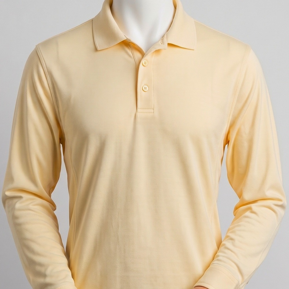 Cutter & Buck Mens Yellow CB DryTec Long Sleeve Polo Shirt Size L